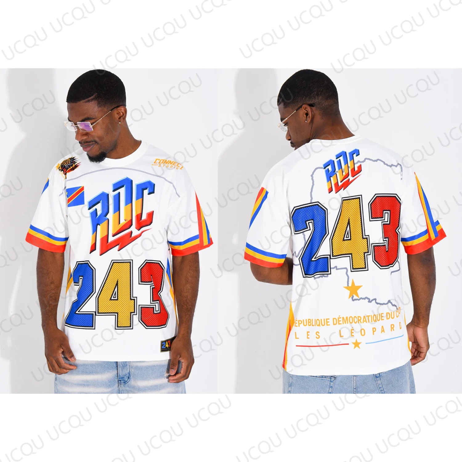 2026 RDC 243 Demokratische Republik Kongo T-Shirt Schwarz Farbblock Kurzarm Herren Damen Streetwear Sporttrikot Fan-Geschenk