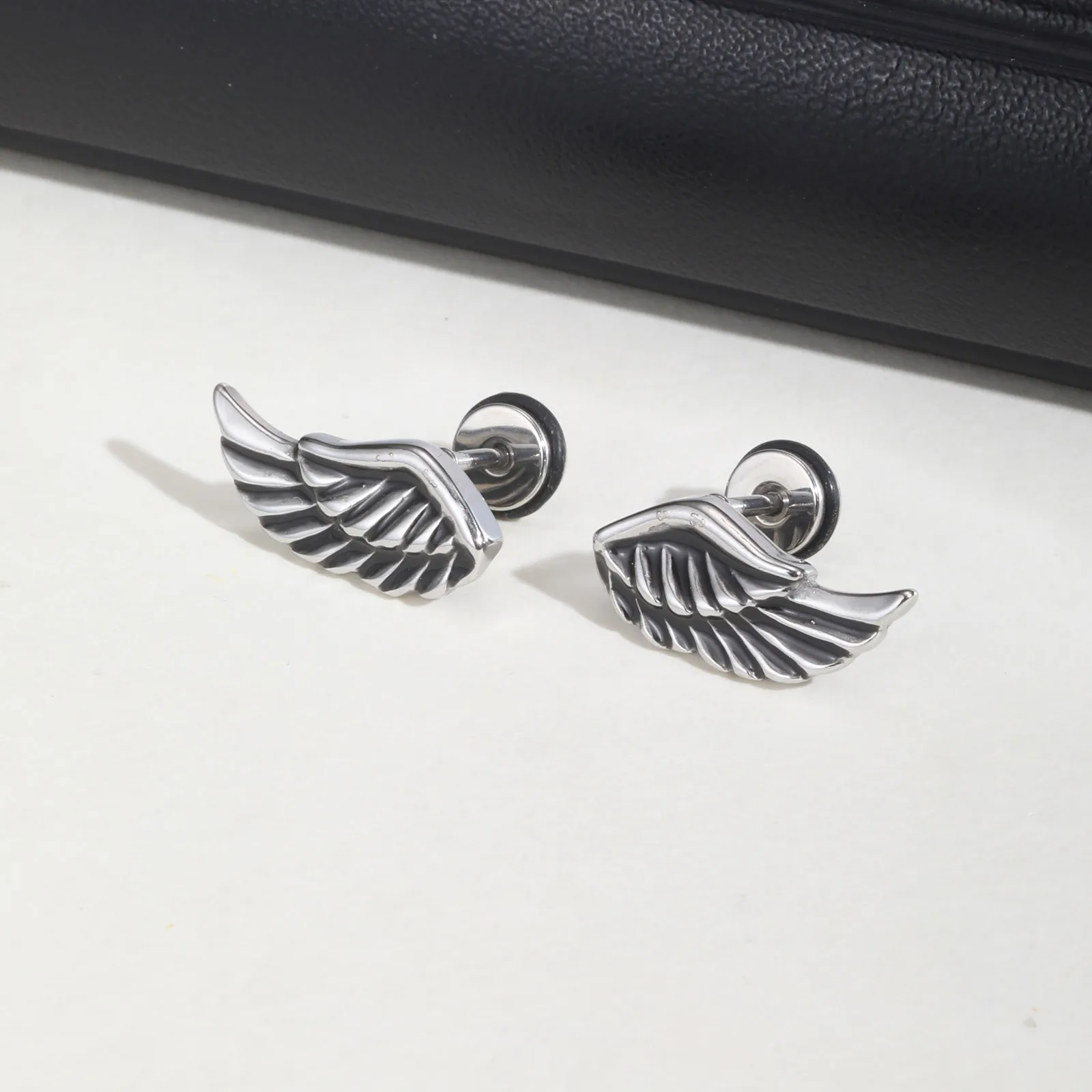 

Punk Wings Earrings for Men Boys,Retro Grey Stud Earrings,Hiphop Jewelry Gifts