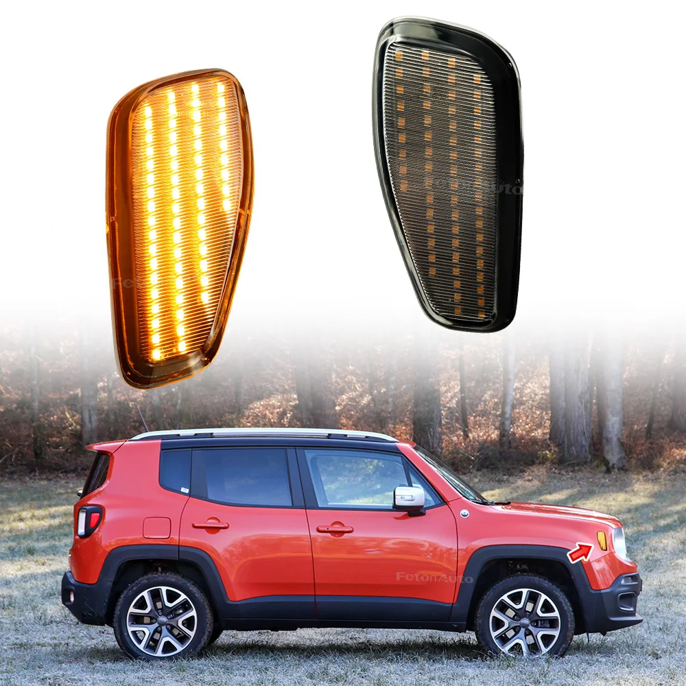 2pcs Turn Signal LED Side Marker Lamp Repeater Blinker Indicator Light For Jeep Renegade 2014-2021(BU)