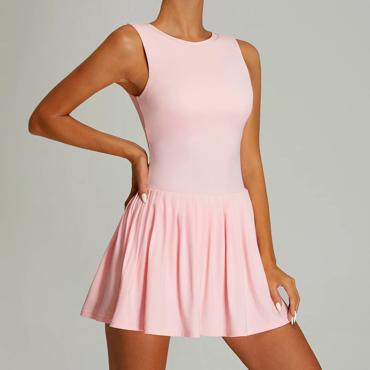 2025 New Women's Tight Fitting Sports Dress Sleeveless Yoga Tennis Dresses One-piece Suit Outdoor Running Fitness Jumpsuit