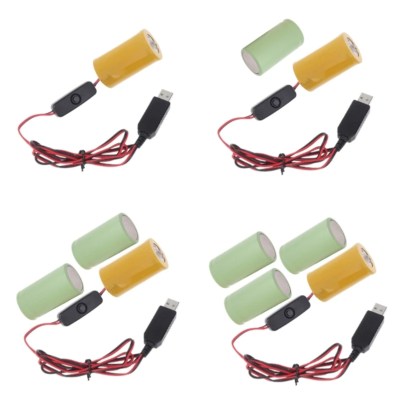 1 Set LR20 D Fake Battery Eliminators with Power Switches USB Power Supply Cord to Replace 1 to 4pc 1.5V LR20 D Battery