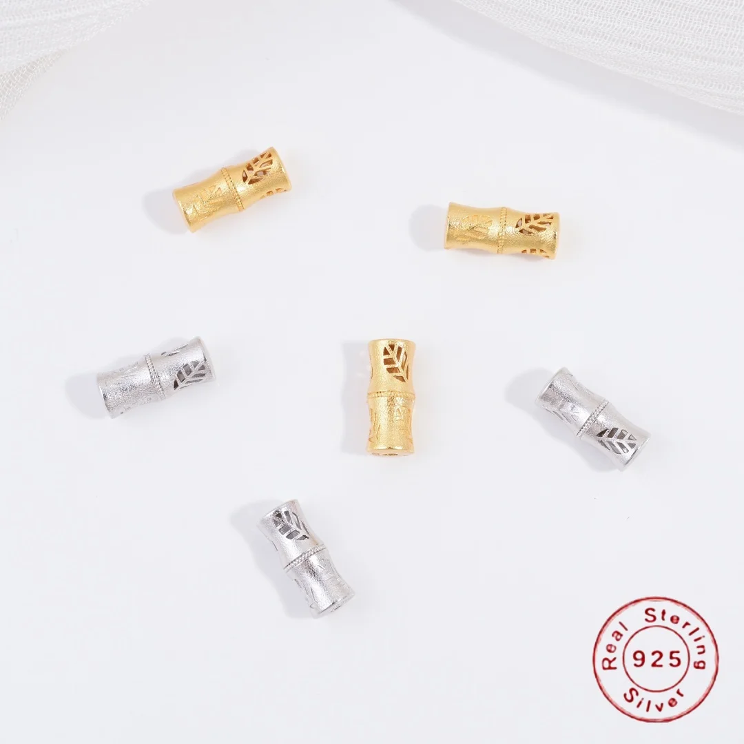 

S925 Sterling Silver Bamboo Joint Hollow-Out Small Leaf Spacer Bead DIY Handmade Bracelet And Necklace Beading Accessories SZ165