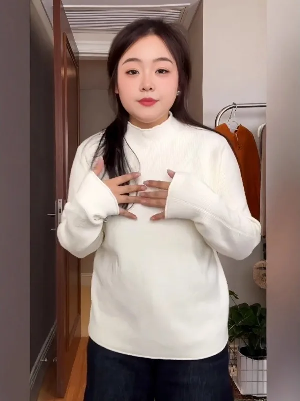 

Женская модная трикотажная кофта больших размеров с длинным рукавом, высоким воротником и манжетами, базовый слой, утягивающая внутренняя одежда