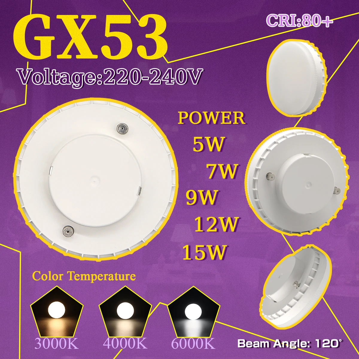 

10PCS Lampara Led GX53 Bulb AC100-240V 5W 7W 9W 15W Frosted Puck Warm Light 3000K 4000K 6000K Reflector 60W Equivalent Retrofit