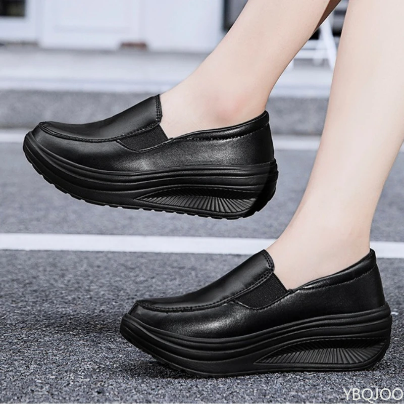 Large Size Spring and Autumn Fashion New Item Thick Sole Height Increasing Sloping Heel Women's Shoes Nurse Women's Single Shoes