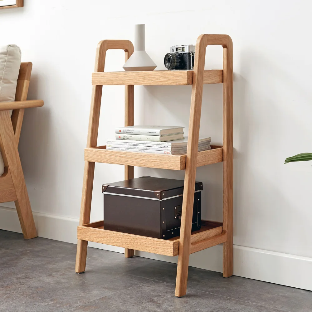 Solid Wood Three-layer Mobile Storage Rack Small Bookcase Sofa Bathroom Storage Rack Multi-layer Flower Rack Study Bookshelf