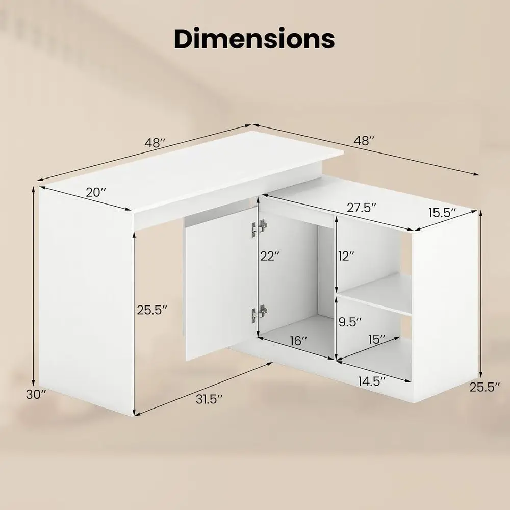 L-Shaped Desk with Storage Cabinet and 4 Shelves, Ideal for Study or Small Office Spaces, Suitable for Laptop Workstations