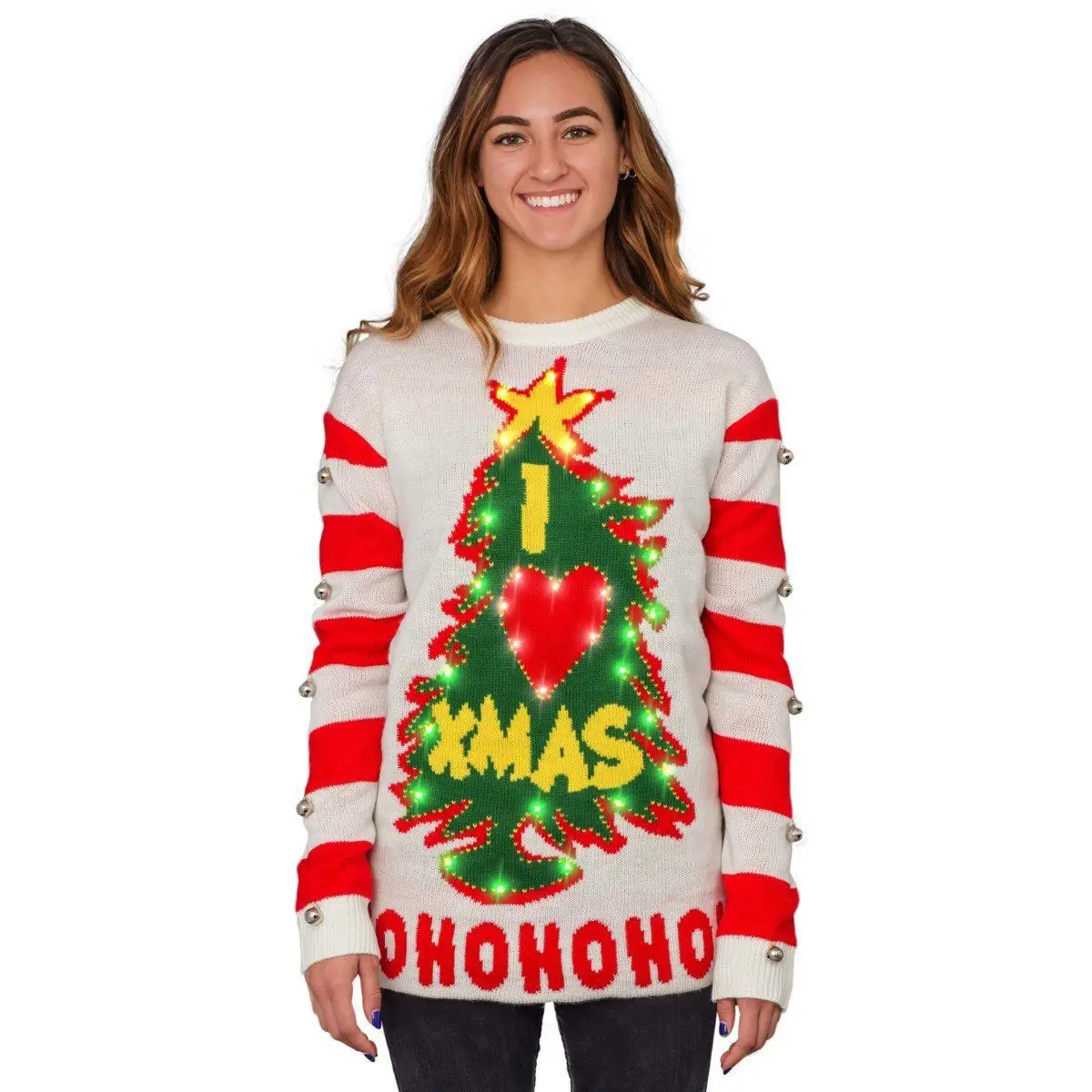 2024 Women Men Bell Fashion Christmas Loose Sweaters Xmas Tree Print Long Sleeve Round Neck Knitted Warm Casual Tops