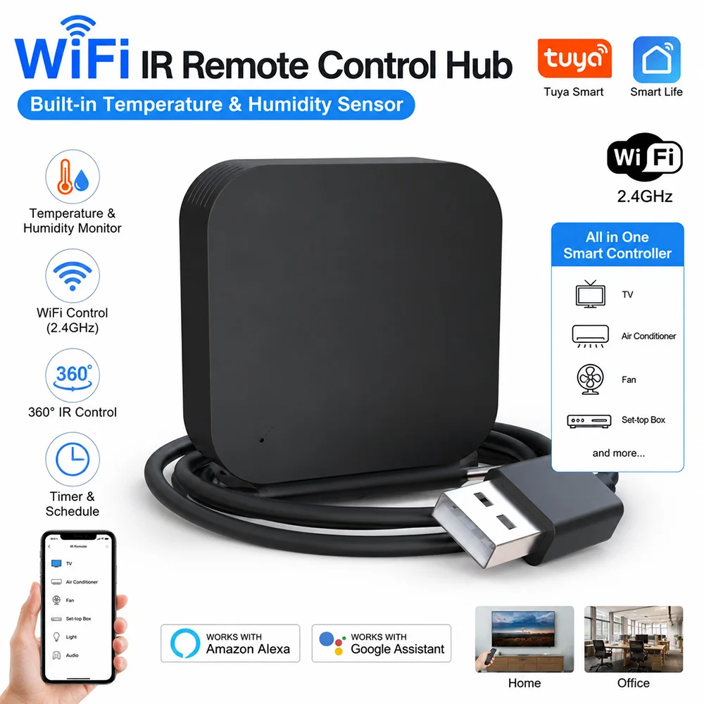 Tuya WiFi IR Remote Control for Air Conditioner TV, Smart Home Infrared Universal Remote Controller For Alexa,Google Home Yandex