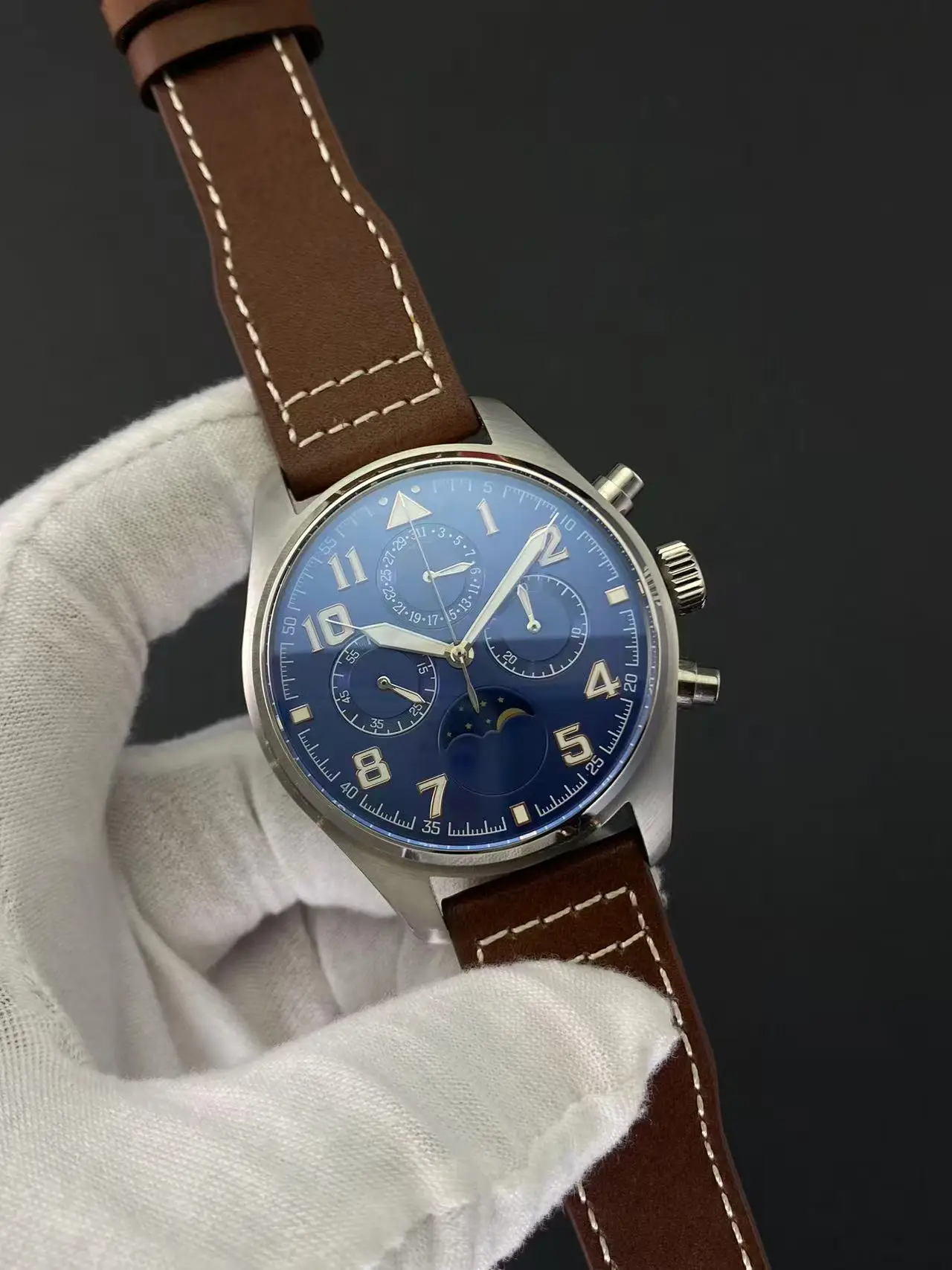 Seagull ST1908 manual mechanical timing movement pilot night light moon phase men's watch 43MM large size sports and leisure