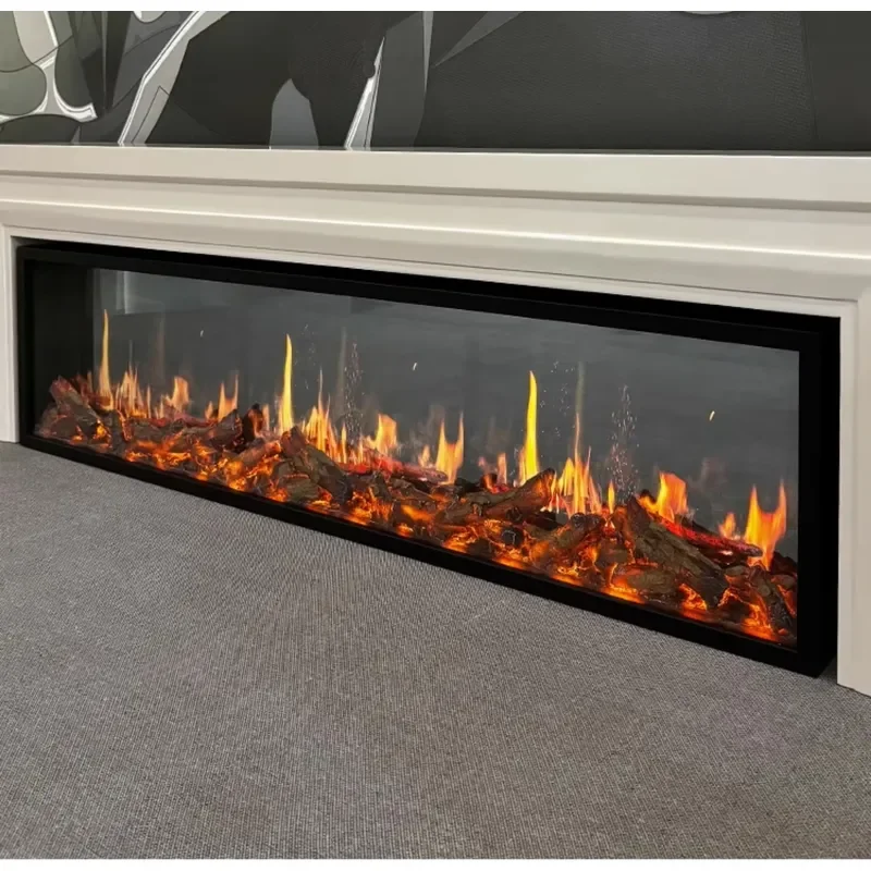 Premium French Style Holographic Electric Fireplace - Realistic Shadow Flame Embedded Decorative Cabinet for Villa & Living