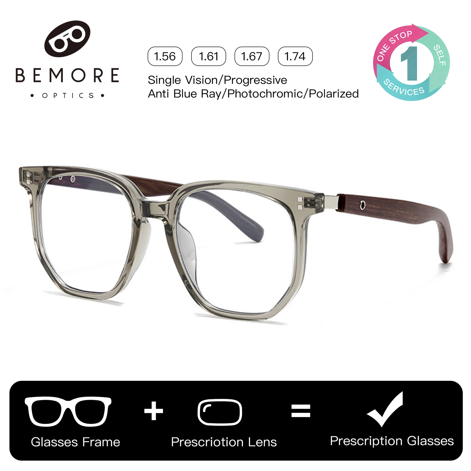 BEMORE – lunettes de vue carrées pour hommes, en acétate, photochromiques, anti-lumière bleue, progressives, optiques