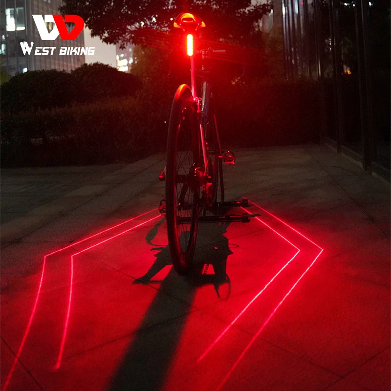 Laser Bike Light Smart Sensor Brake Taillight Rear Safety Warning Bicycle Light USB Rechargeable Waterproof Helmet Cycling Light