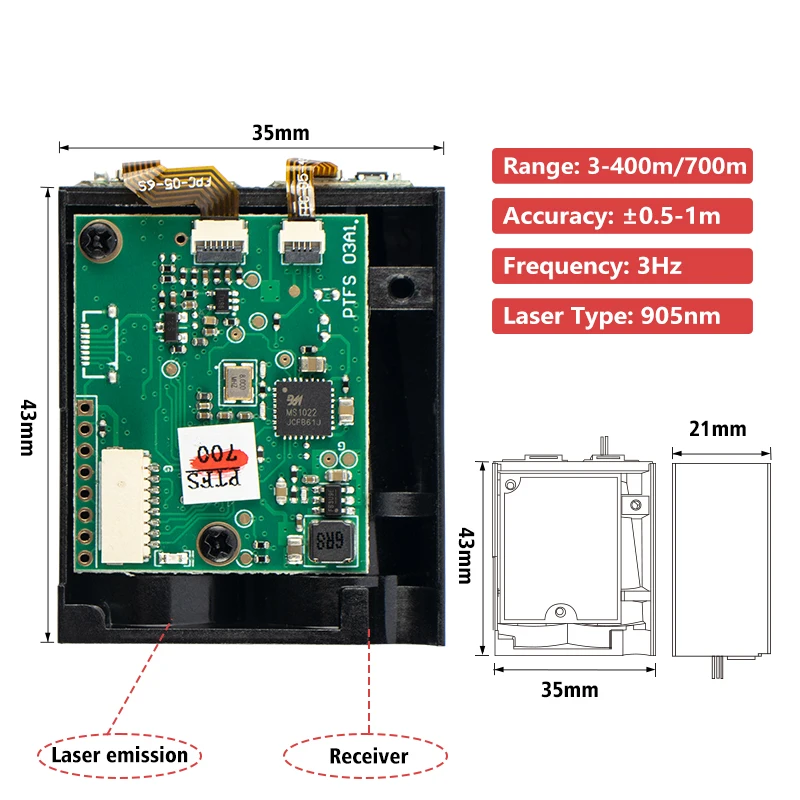 High Frequency 100Hz Laser Time Of Flight Distance Sensor With Rs485 Single Point Laser Range Sensor OEM Module