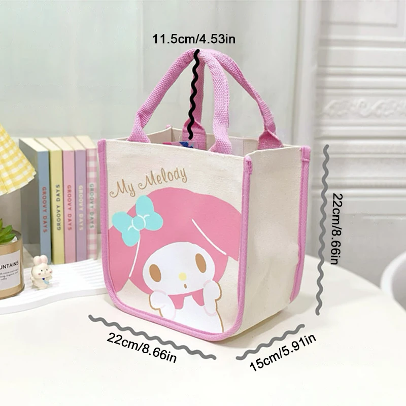 Kawaii Sanrio Hello Kitty borsa in tela addensata Cinnamoroll Kuromi My Melody Bento Bag borsa da pranzo impermeabile portatile