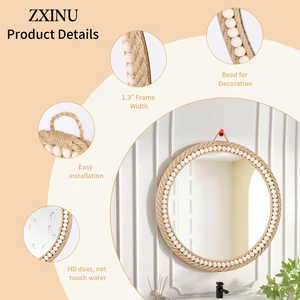 Dekoratif Yuvarlak Rattan Asılı Ayna Duvar, Boho Duvara Monte Ayna için Uygun bir Çiftlik Evi Odası, bir Yatak Odası ve bir Banyo, 1 ADET Ratan'ın aynasındaki en iyi 10 satış-no. 2