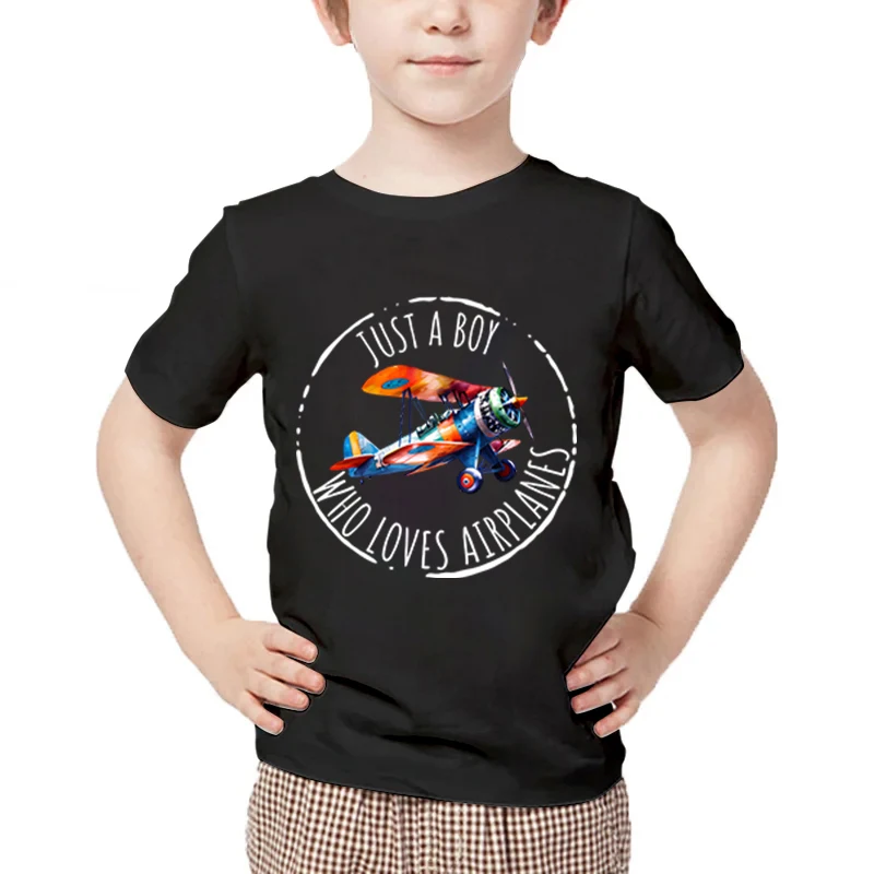 Just A Boy Who Loves Airplanes Print T Shirt Baby Boys Colour Aircraft T-Shirts New Summer Toddler Cartoon Pattern Shirt Tshirt