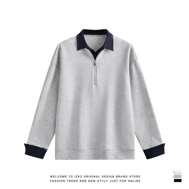 

Spring New Loose Fit Long Sve Zipper Sweatirt Men's Fake Two-Piece Patchwork Simple Stand Collar Faion Urban Sle