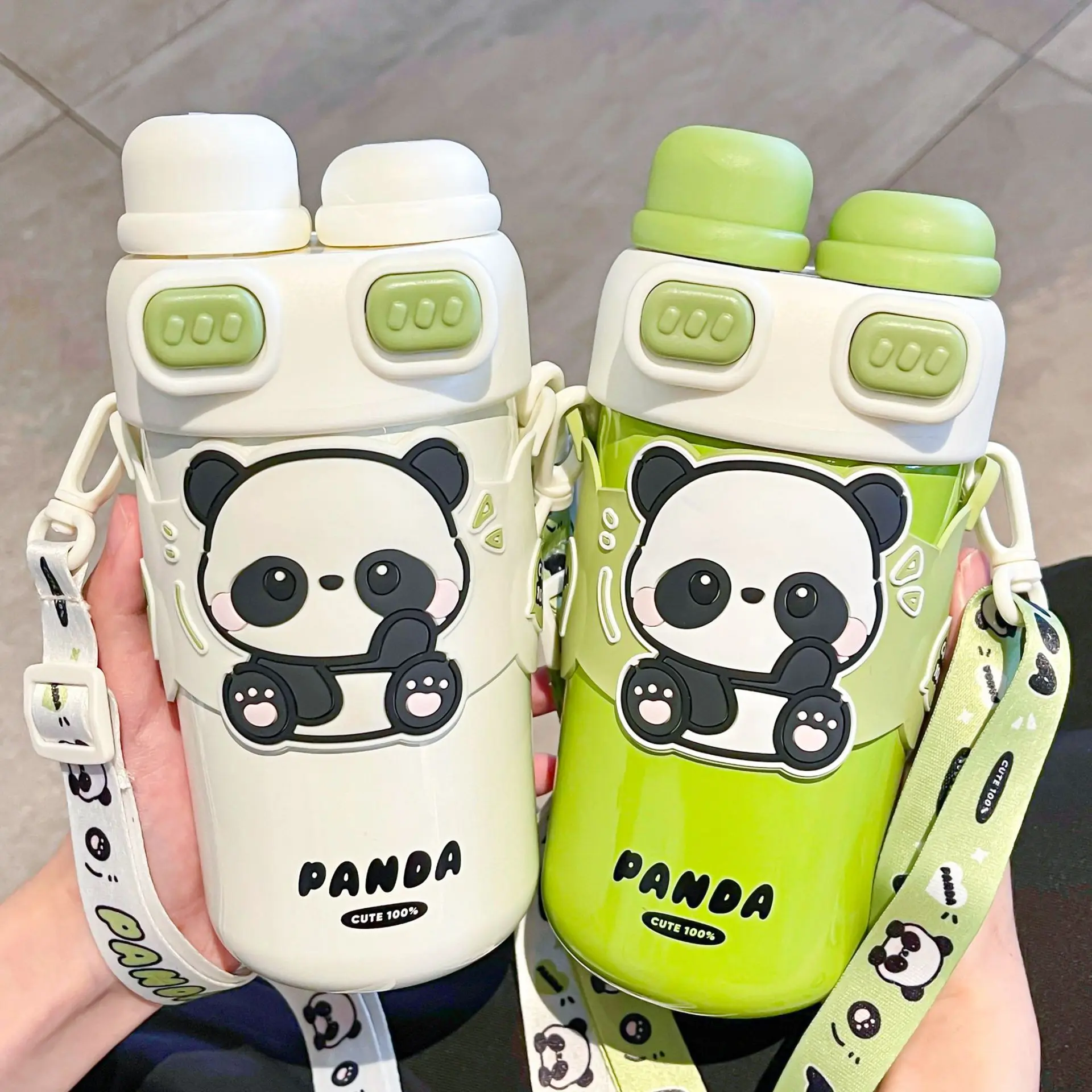 

Cartoon insulated cup, panda double drinking cup, cute portable straw cup, double lid straight drinking cup, large capacity cup