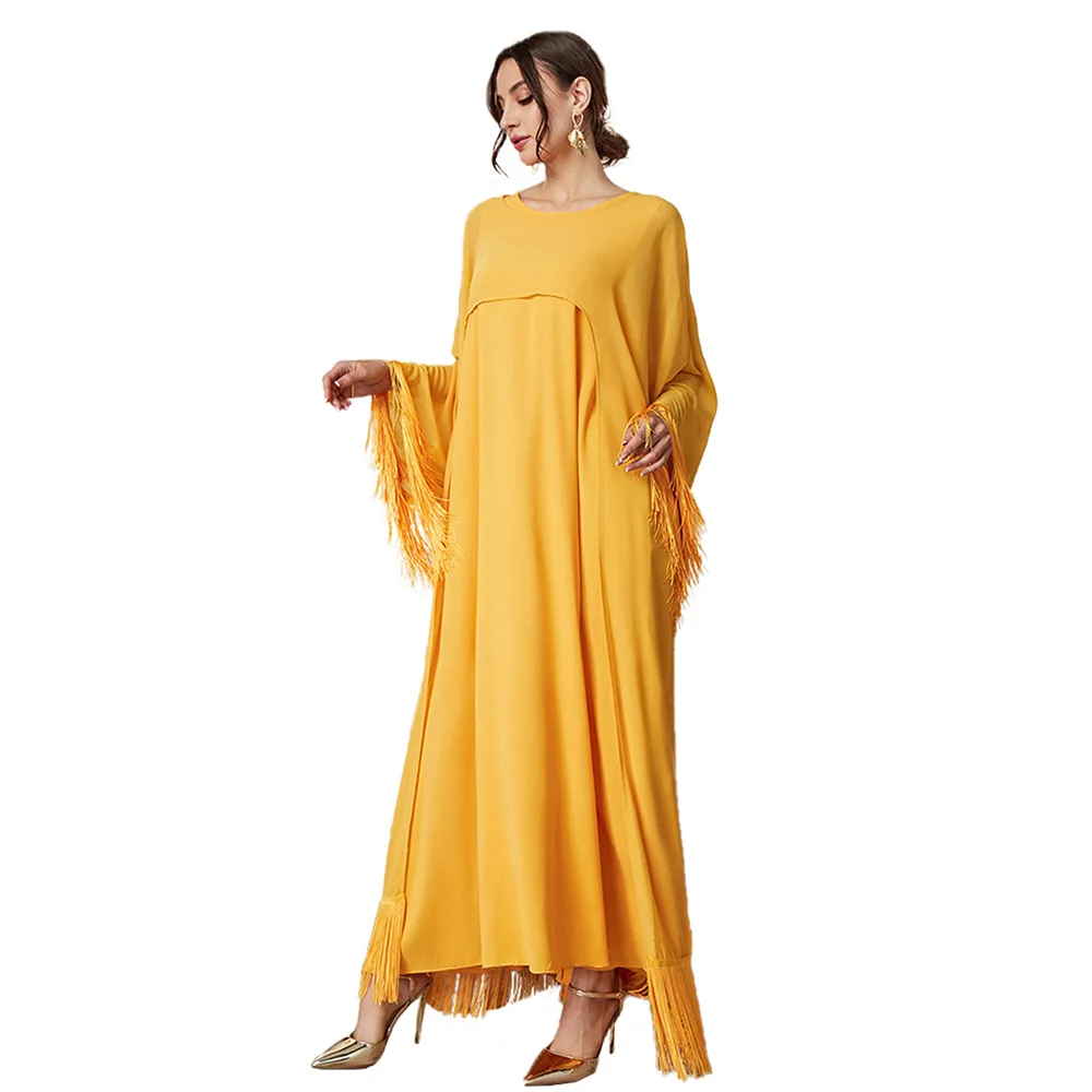 Women's 2024 New Style Solid Color Splicing Tassel Long Long-sleeved Blouse Mesh Loose Artistic Comfortable Casual Dress Suit