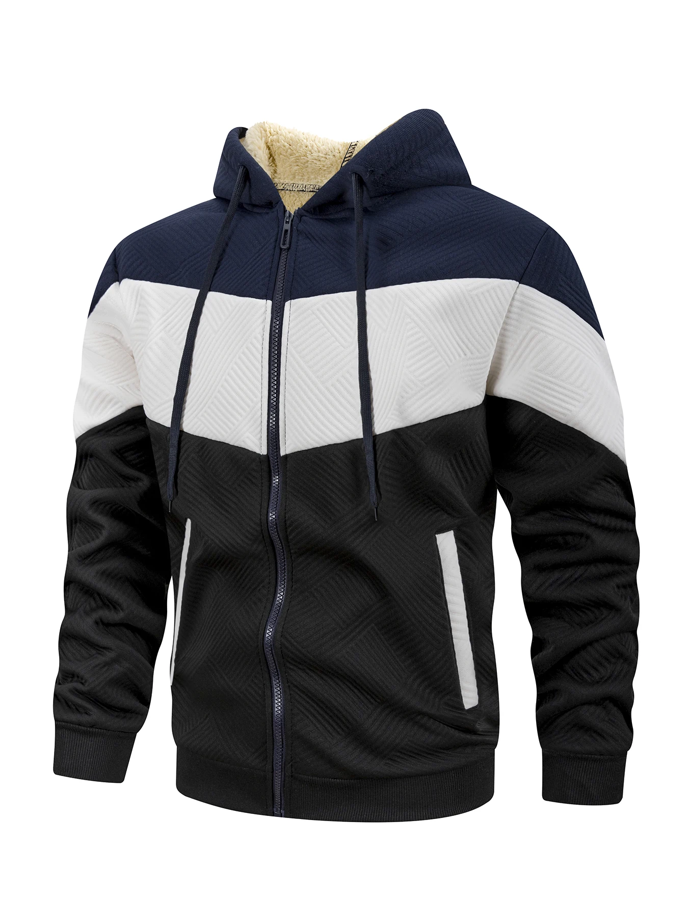 جديد 2025 سترة بقلنسوة حرارية من الصوف للرجال معطف خريف وشتاء للرجال مع قلنسوة مرقعة ملابس رياضية غير رسمية للخروج في الشارع #5