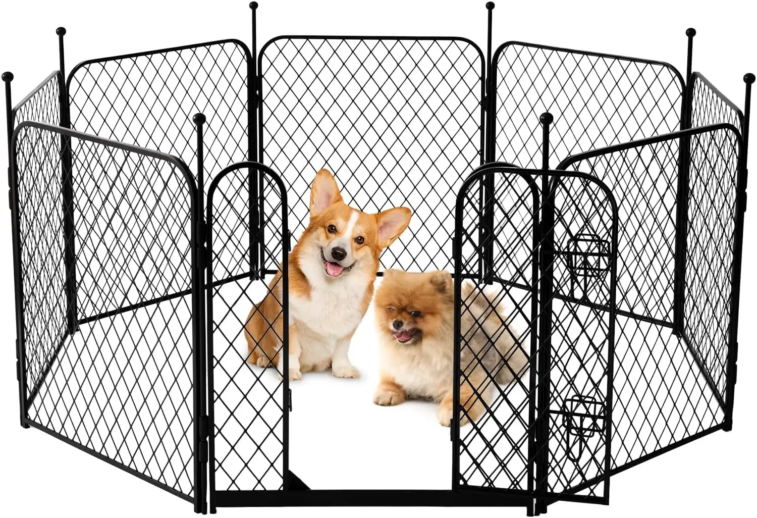 

24 Inch 8-Panel Diamond Mesh Dog Playpen with Door, Portable Pet Fence for Indoor/Outdoor Use