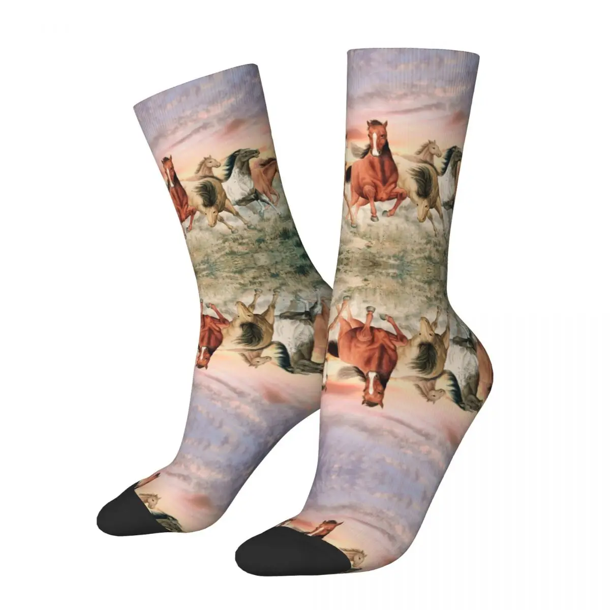 Happy Funny Running Men's Socks Retro Harajuku Galloping Horses Hip Hop Novelty Seamless Crew Crazy Sock Gift Printed