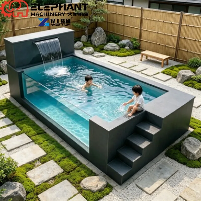 Wooden Container Spa Plunge Pool, Custom 20ft Above Ground Fiberglass Swimming Pool With Mosaic & Acrylic Panel For Garden