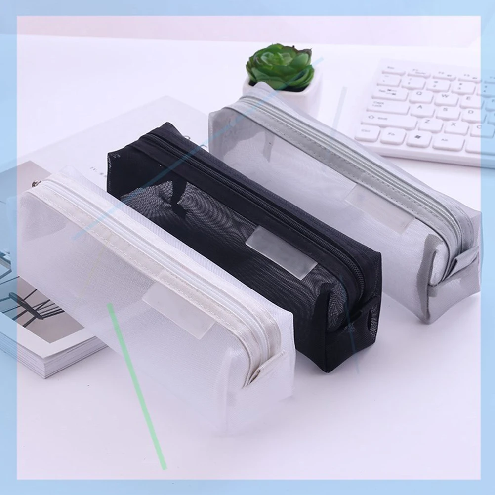 

Pencil Case Mesh Holder Bag Container Transparent Students Stationery Dedicated