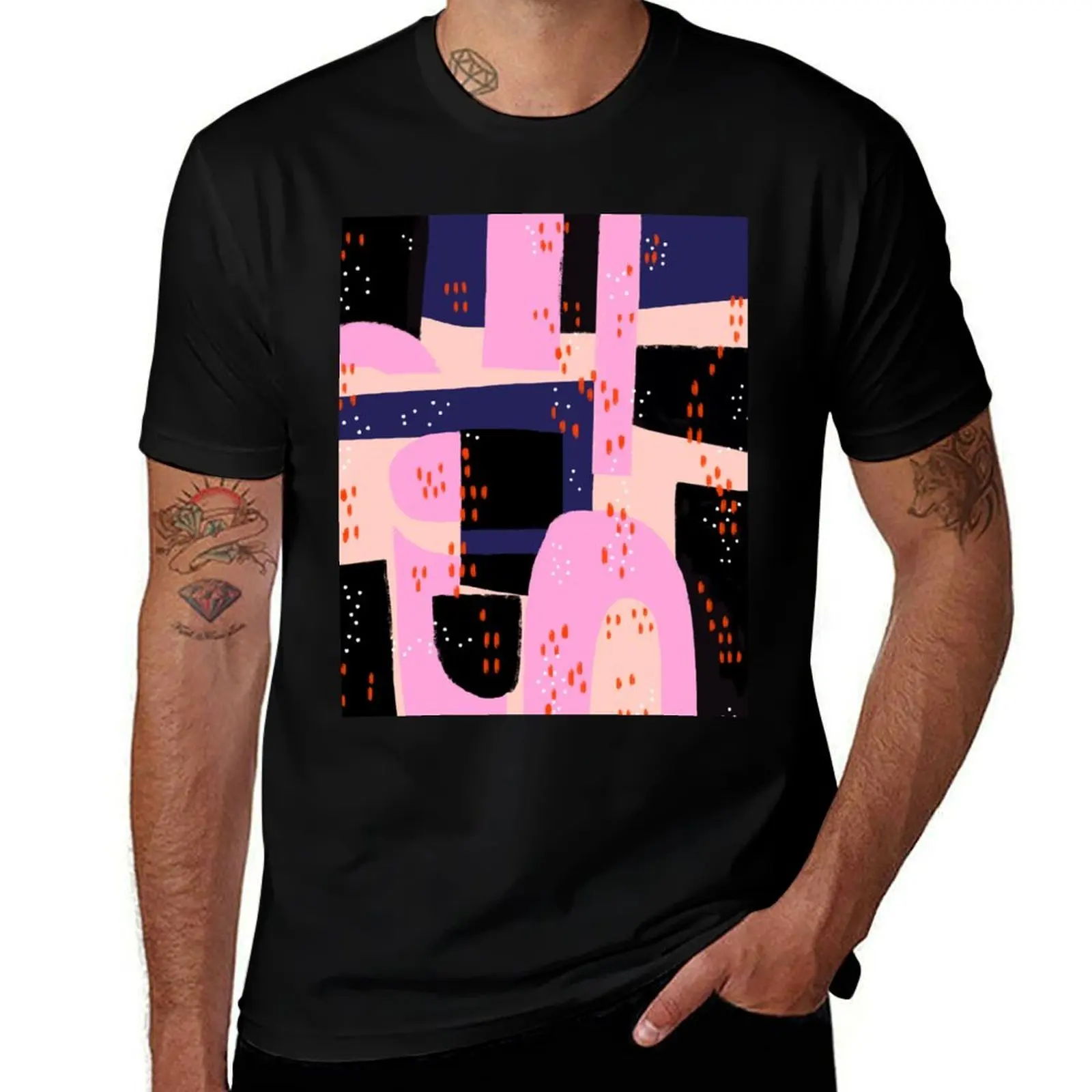Memphis Inspired 80s Abstract T-Shirt Big and Tall Basic Tee Shirt T-Shirt