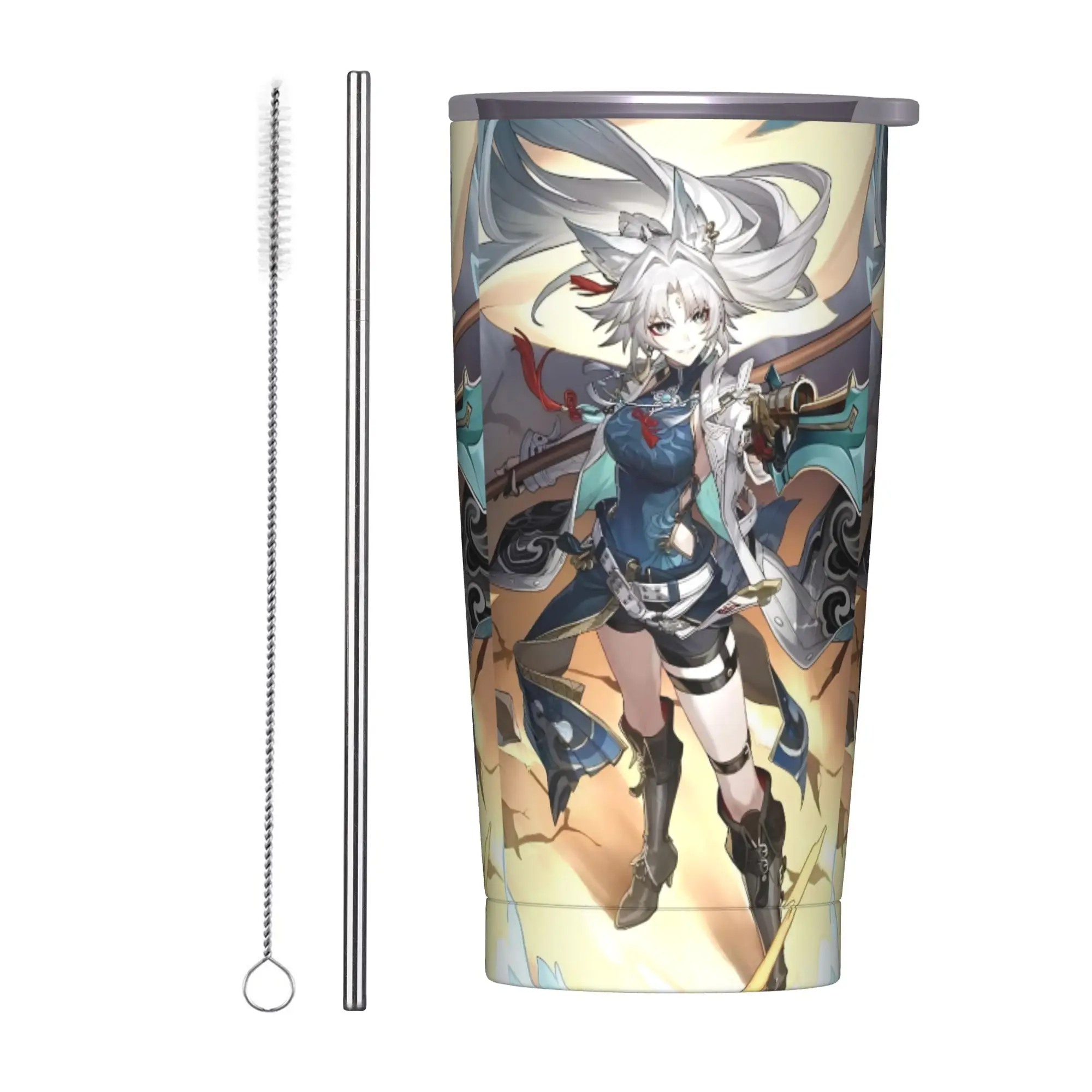 Feixiao Insulated Tumbler with Straws Lid Honkai Anime Vacuum Thermal Mug Office Home Water Bottle Cups, 20oz