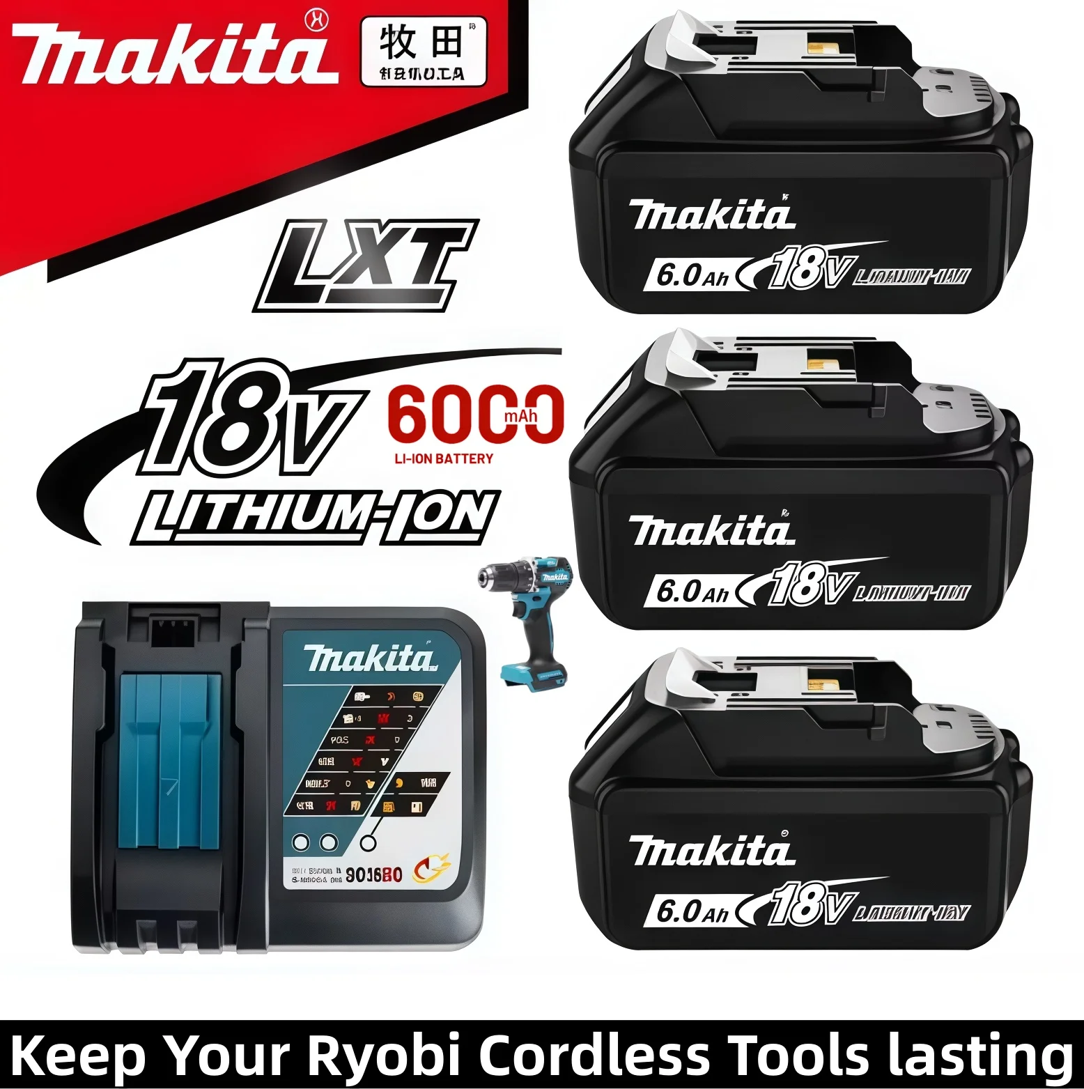 

Оригинальная литиевая батарея Makita 18V 6.0Ah, замена для BL1830B BL1850B BL1850 BL1840 BL1860 BL1815