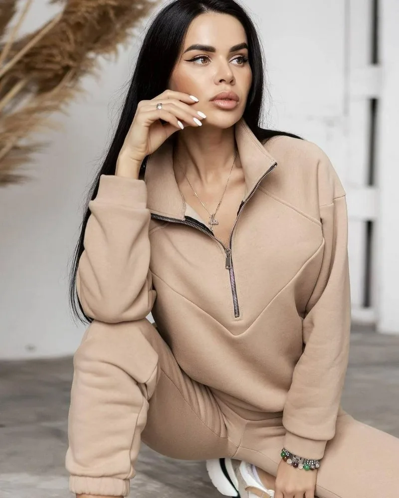 

Cross-border Spring Autumn Fashion Casual Hooded Sweatshirt Two-piece Set with Long-sleeved Solid Color Fleece and Shrunken Legs