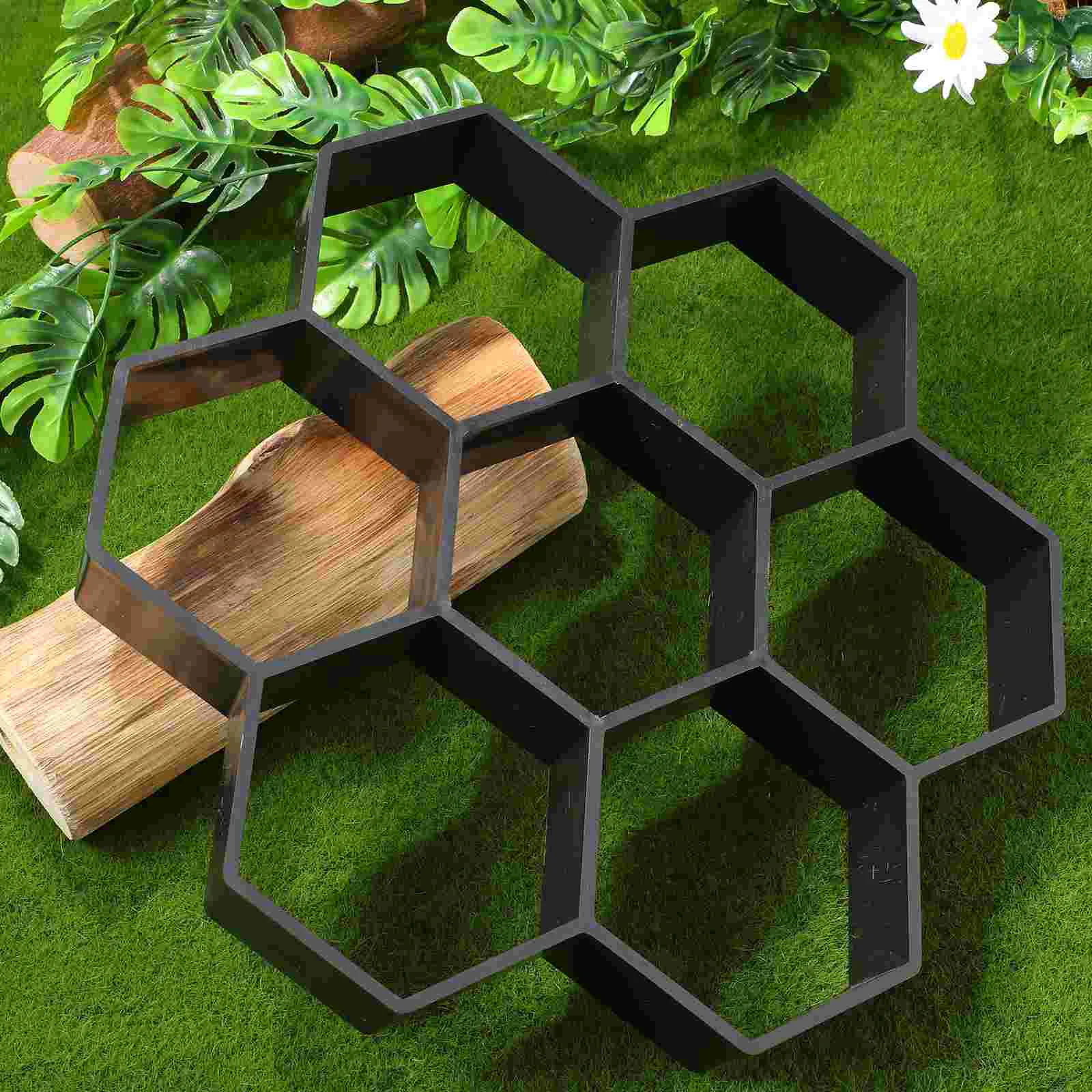 Hexagon Brick Mold Plastic Cement Floor Tile Mould  DIY Floor Mold for Garden Path Paving (Black) path oaving mould