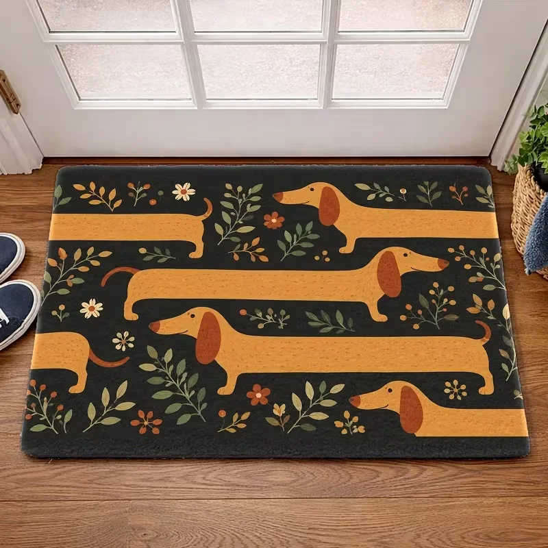 Lustige Welpen-Willkommensmatte für den Eingangsbereich, Vintage-Blumen- und Blattmuster-Teppich, rutschfester Bodenteppich für Zuhause, Küche, Flur, Fußmatte, Geschenk