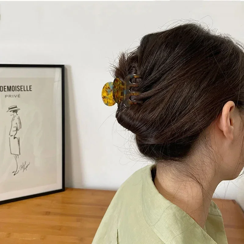 1PC/2PCS Retro Hollowed Out Acetate Grab Clip Elegant Korean Crab Ponytail Braid Grab Clip Accessories for Girls Headwear Gift