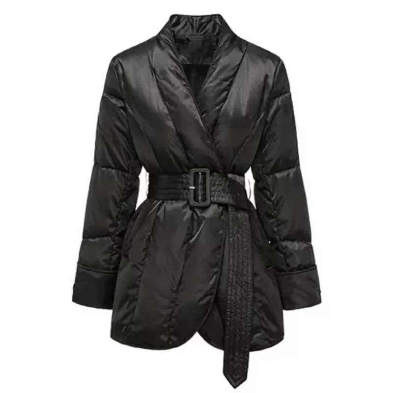 الراقية بيرليسسينت الساتان القطن دعوى المرأة السوداء الخامس الرقبة الدانتيل متابعة الخصر لتبدو ضئيلة ونبيلة مزاجه التنقل السترات