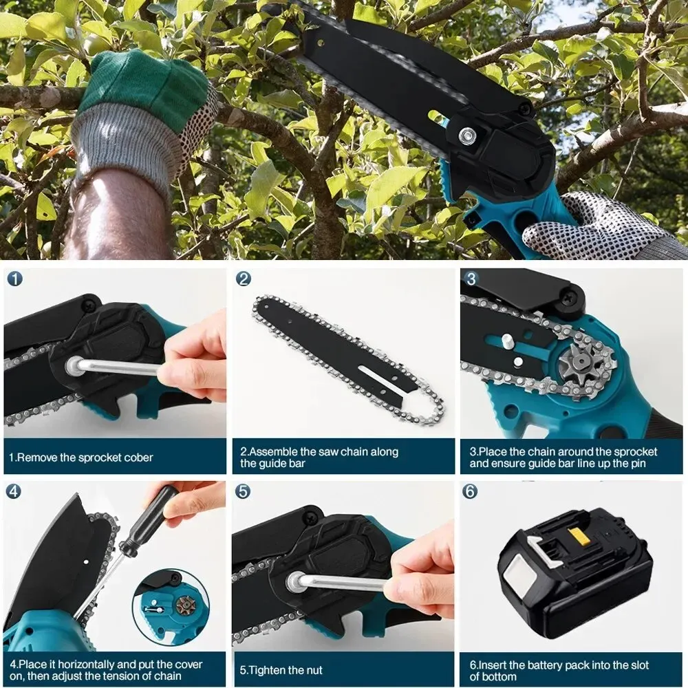 Mini Chainsaw for Makita 18v (No Battery) Woodworking with Small Handheld Electric 6-inch Logging Sawzall Mini Portable Chainsaw