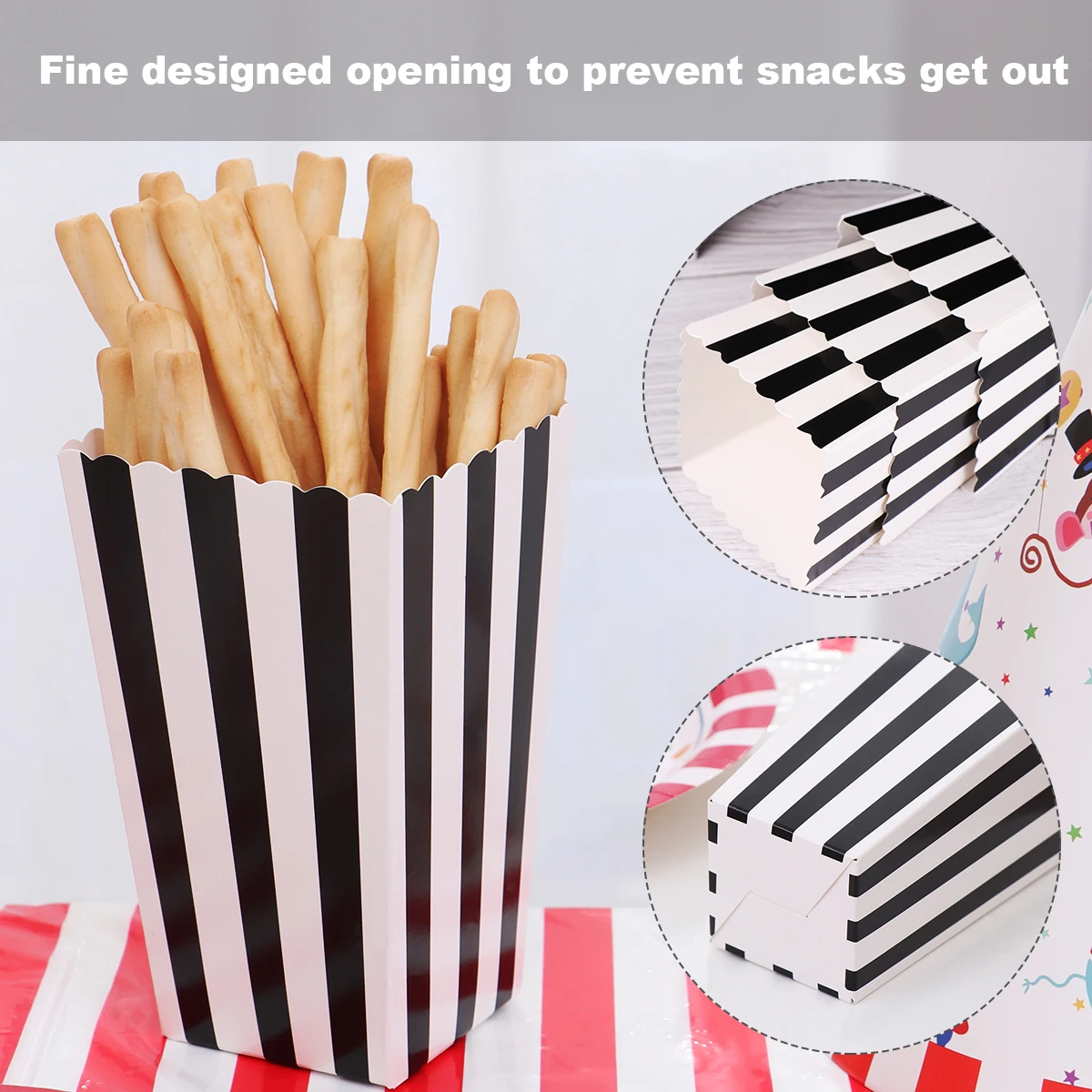 24pcs Popcorn Boxes Holder Containers Cartons Paper Bags Stripe Box for Movie Theater Dessert Tables Wedding Favors 2025 NEW