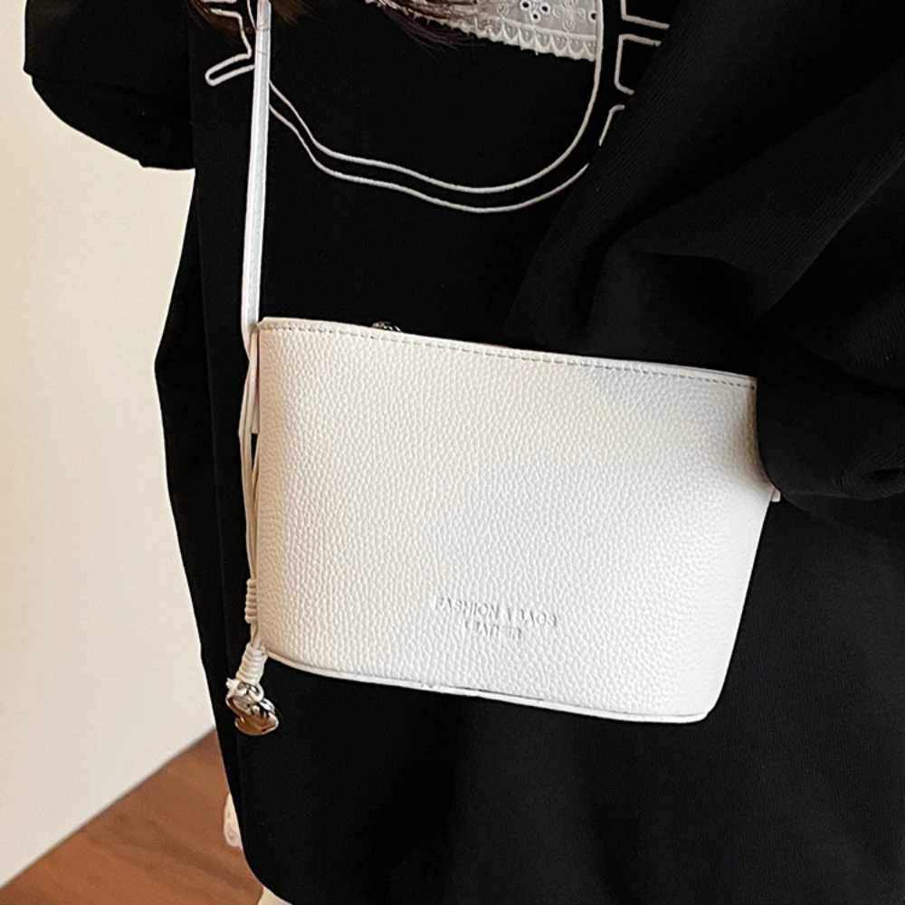 Lychee Pattern Solid Color Square Crossbody Bag Women's Simple Zipper Casual All-Match One Shoulder Bags Daily Commute Packs