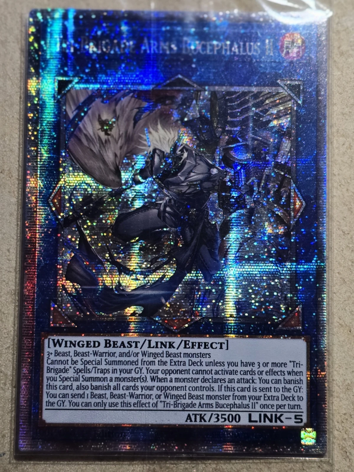 YuGiOh PHOTON HYPERNOVA 1111PrismaticSecret rzadkie ramiona Tri-Brigade Bucephalus II Hobby kolekcja prezentów karta zabawkowa (nieoryginalna)