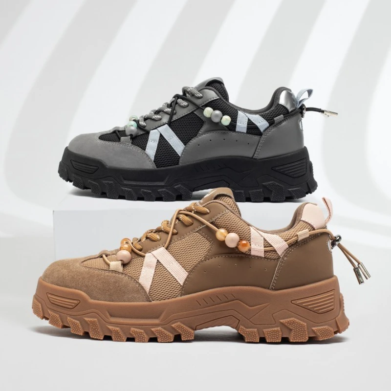 2026 منصة جديدة أحذية رياضية امرأة موضة سلسلة حبة الدانتيل يصل أحذية رياضية سميكة سوليد مريحة احذية الجري تنفس