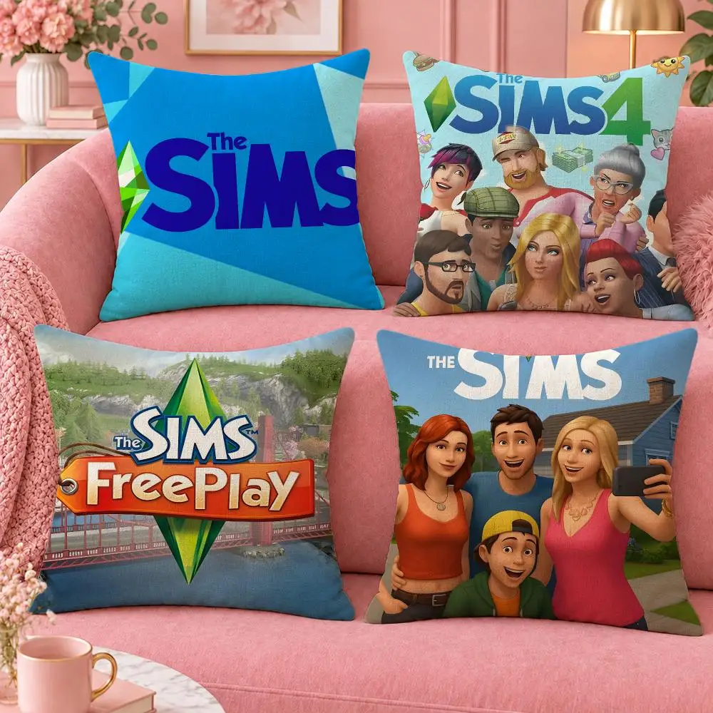 Game Life Simulation The Sims Cushion Cover Cute Cartoon Throw Pillow Cover Soft Plush Cushion Cover Sofa Bedroom Home Decor