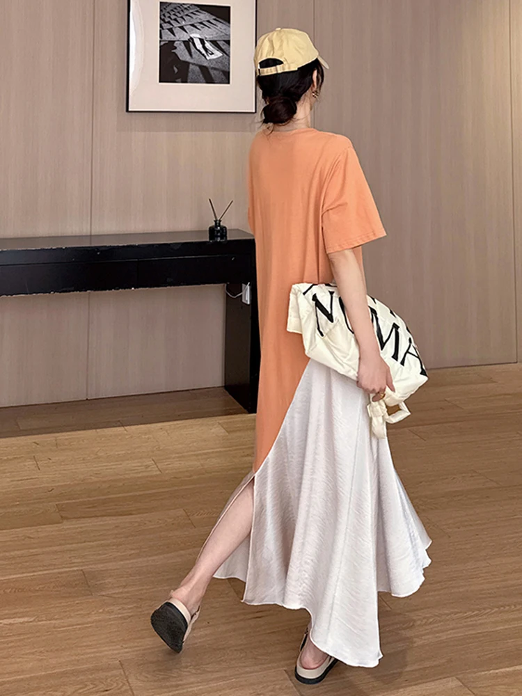 NYFS المرأة فستان صيفي فضفاض حجم كبير موضة كم قصير المرقعة الساتان خلات فستان طويل رداء Ete فام Elbise 2025 جديد #2