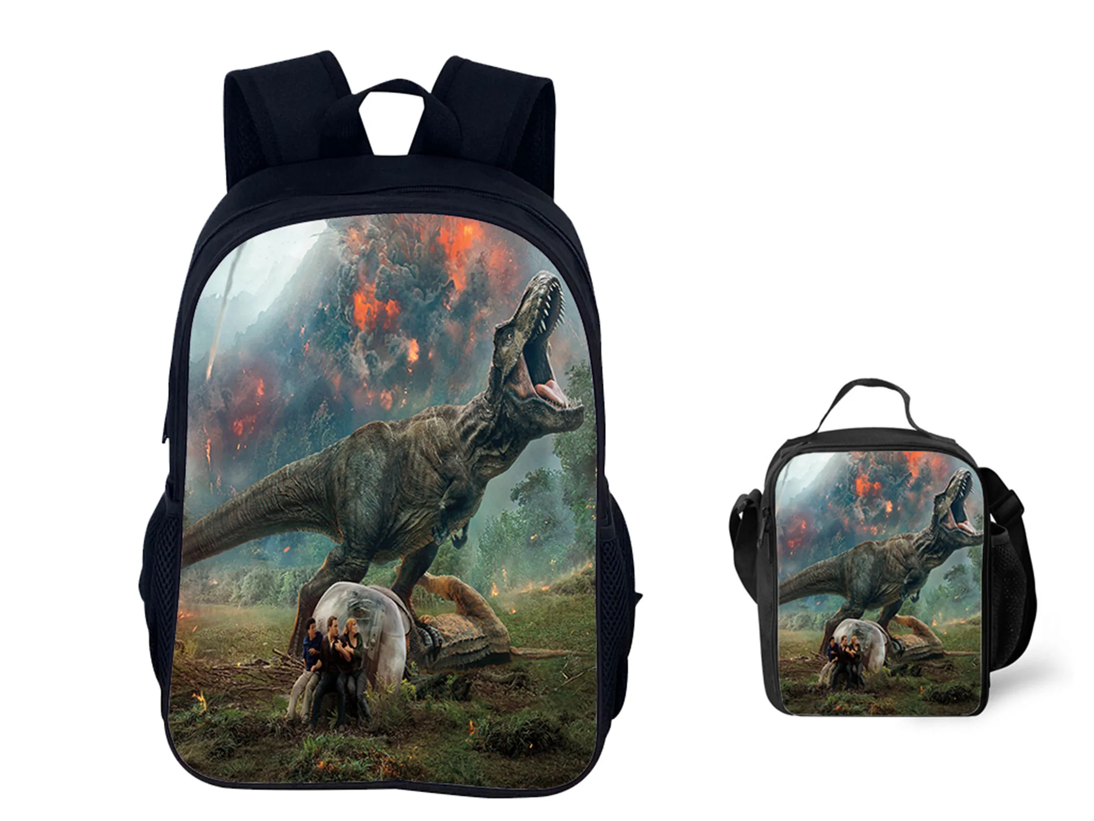 

Unisex Boy Girl 2 in 1 Fashion Bookbag and Insulated Lunch Box Set,Jurassic World Lightweight Backpack Classic Rucksack