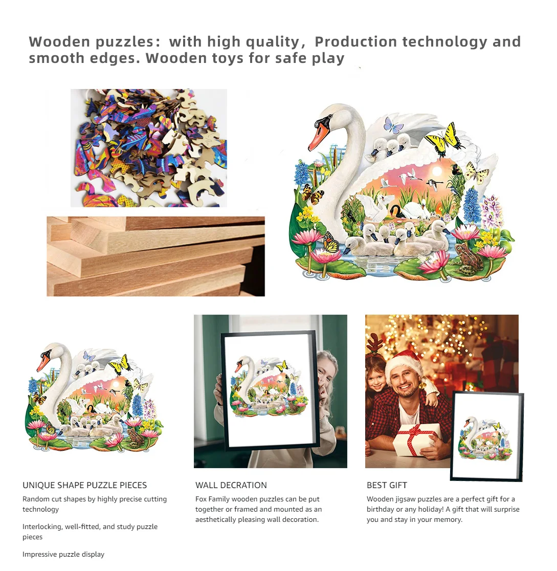 Puzzle in legno animale dalla forma unica per adulti Cigno Puzzle per la casa Giocattoli artistici Giochi per famiglie Decorazione della casa