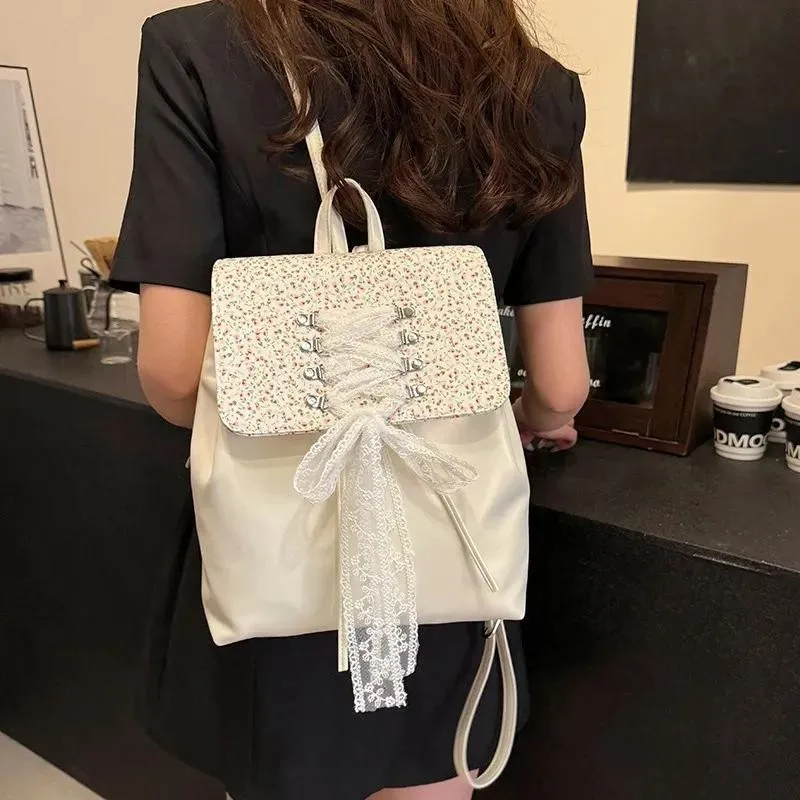 

JIAERDI Korean Style Sweet Ballet Backpack Women Large Capacity Bow Tie Rucksack Ladies Student Class Commuter Mochilas Mujer