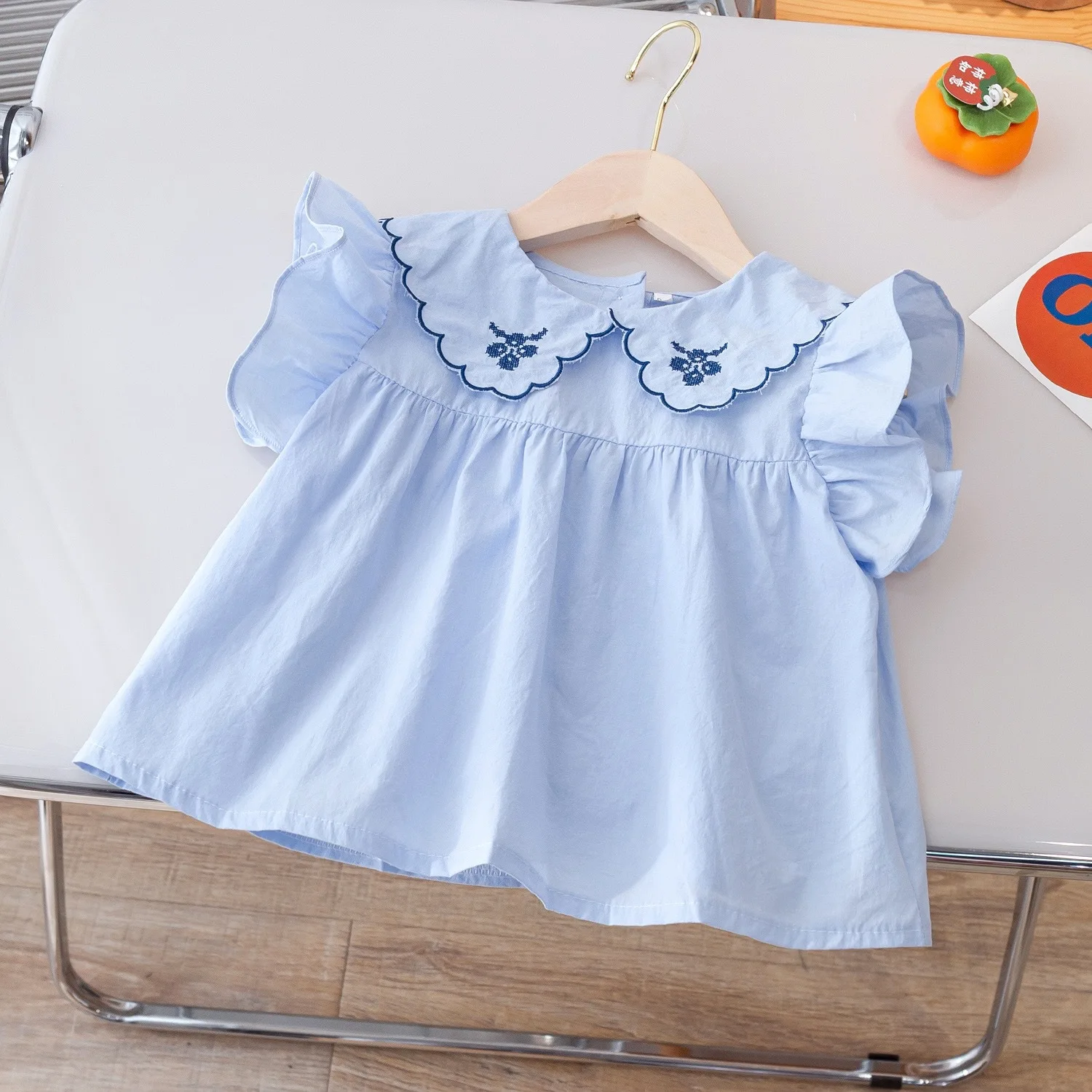 Girls Short-Sleeved Tops Summer New Middle and Small Children Loose Version of Doll Dress Shirt Shirt Baby Solid Colour Clothes