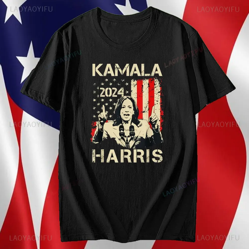 Kamala Harris 2024 Flag Retro Kamala for President Harris 47 Unisex T-Shirt Stylish Casual Men\'s Shirt Camara Vintage Print Tops