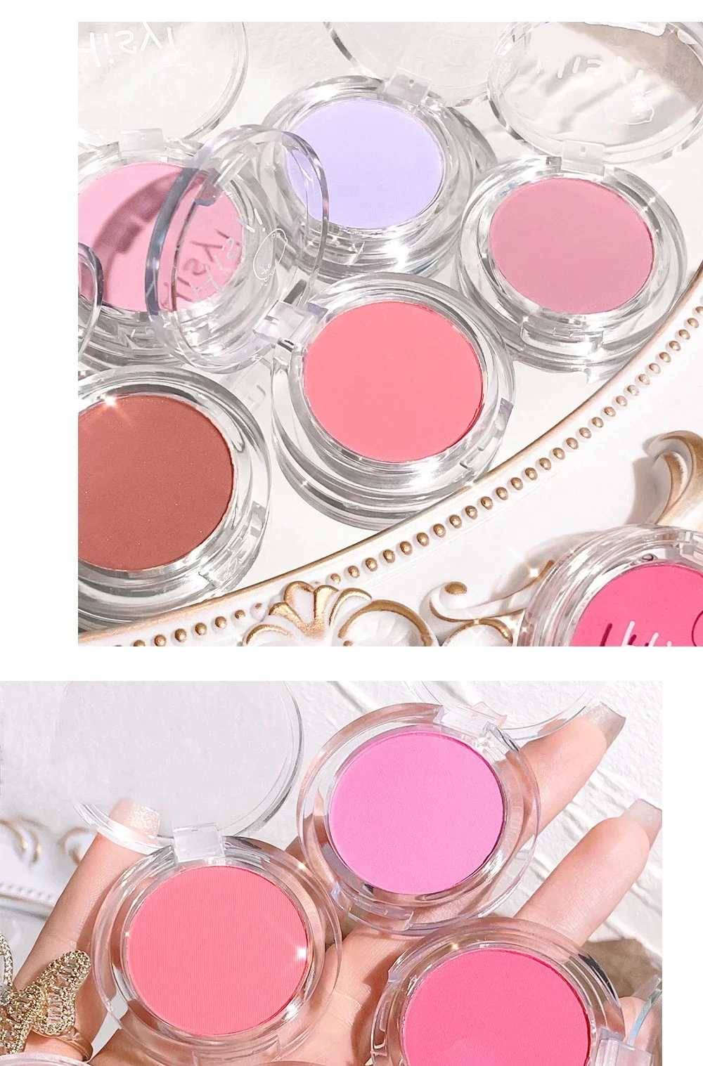 Monochrome Rouge-Palette, rosafarbenes, orangefarbenes, weiches Rouge-Puder, natürliche Wangenfarbe, Gesichts-Make-up, matte Rouge-Contour-Schattenpalette für Mädchen – Detail 15